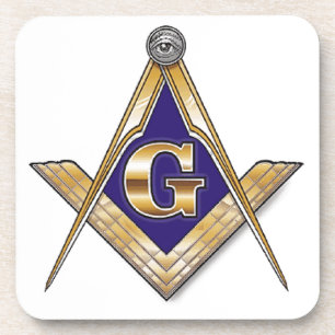 Discreet Blue Square & Compasses Coaster