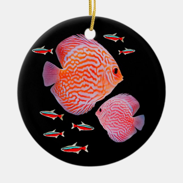Discus Cardinal Tetras Aquarium Fish Tank Lovers Ceramic Tree Decoration (Front)