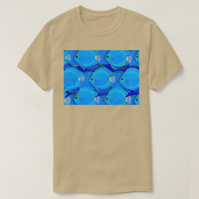 Discus Fish pattern Blue T-Shirt (Design Front)
