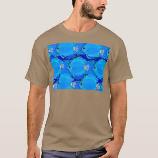 Discus Fish pattern Blue T-Shirt