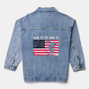 Discus Throw Spin It Win It Usa Flag Vintage Discu Denim Jacket