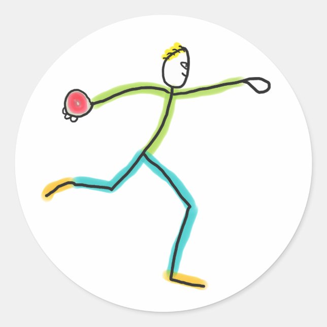 Discus Throw Stickman Classic Round Sticker (Front)