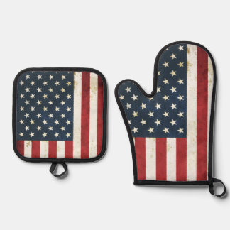 Disdressed American Flag Oven Mitt & Pot Holder Set