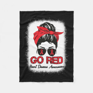 Disease Awareness Month Red Ribbon Messy Bun Bleac Fleece Blanket