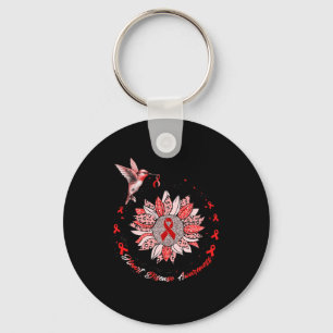 Disease Awareness Sunflower Hummingbird Ribbon Key Ring