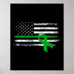 Disease Awareness Us Flag Support Squad Green Ribb Poster