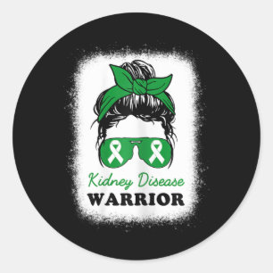 Disease Warrior Kidney Disease Awareness Messy Bun Classic Round Sticker