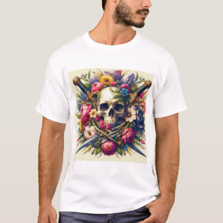 Diseño de Calaveras, Flores y Espadas  T-Shirt