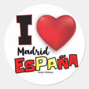 Diseño quiero a  Madrid España pegatina etiqueta  Classic Round Sticker