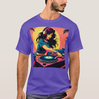 Diseo Retro DJ Mujer Msica Arte Vintage T-Shirt