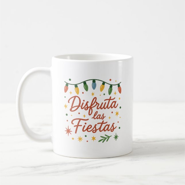 Disfruta las Fiestas 🎄 | Colorful Christmas Light Coffee Mug (Left)