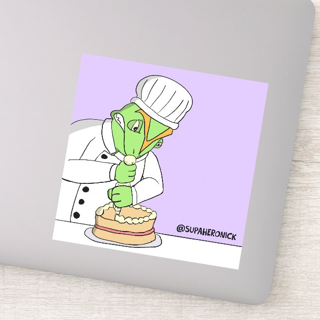 Disgruntled Pierre Cartoon Baker Sticker (Detail)