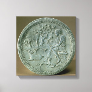 Dish depicting herdsman, goats and dog canvas print