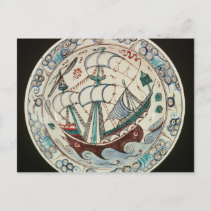 Dish painted with a ship postcard
