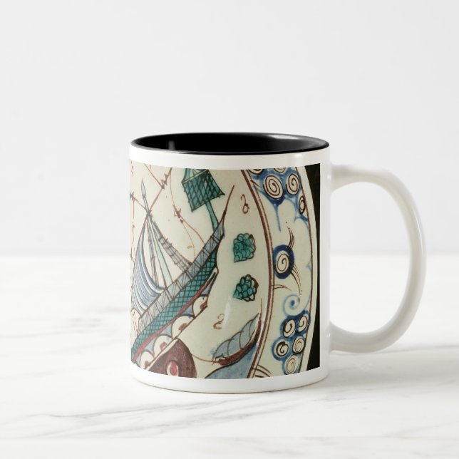 Dish painted with a ship Two-Tone coffee mug (Right)