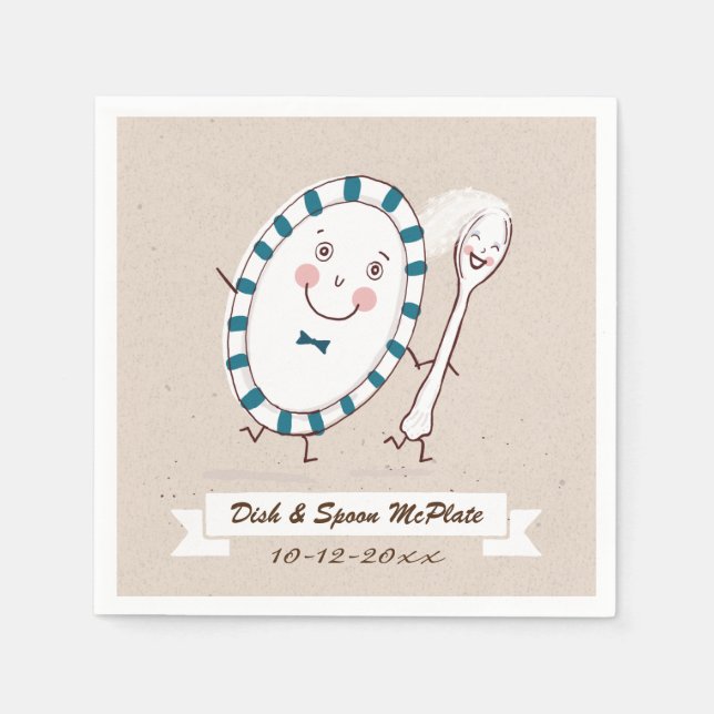 Dish Runs Away with Spoon Wedding Save the Date Napkin (Front)