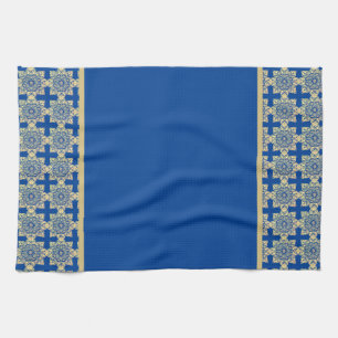 Dish Towel with blue and gold medallions