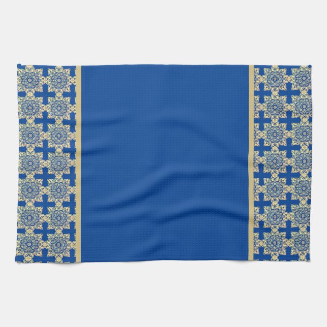  Dish Towel with blue and gold medallions (Horizontal)
