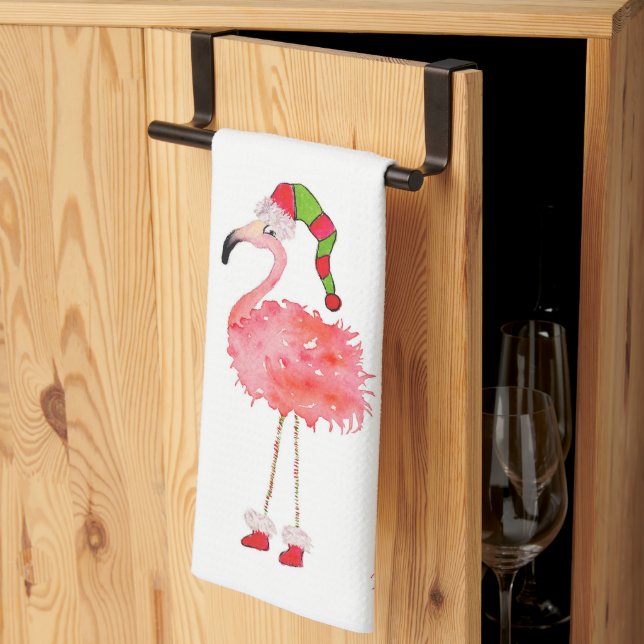 dish towel with flamingo (Thirds Fold)