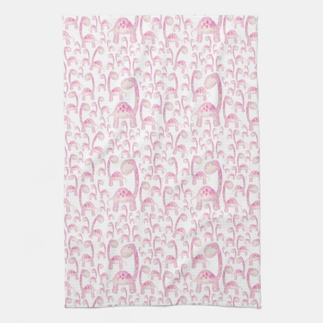 Dish Towel with Pink Dinosaur (Vertical)