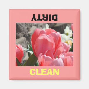 Dish Washer magnets Dirty Clean Pink Tulips