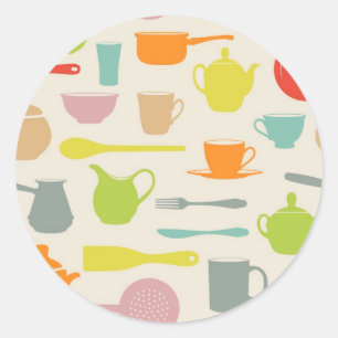 Dishes Pattern Classic Round Sticker