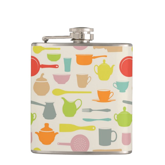 Dishes Pattern Hip Flask (Front)