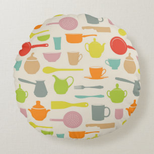 Dishes Pattern Round Cushion
