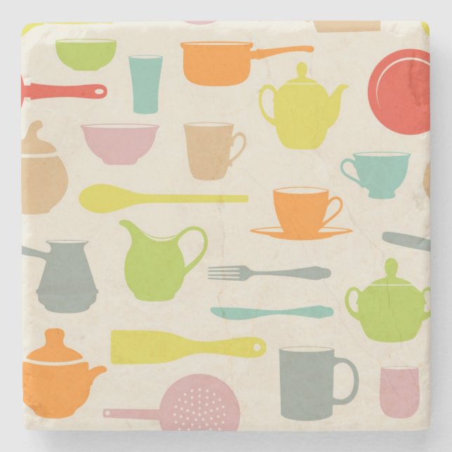 Dishes Pattern Stone Coaster (Front)