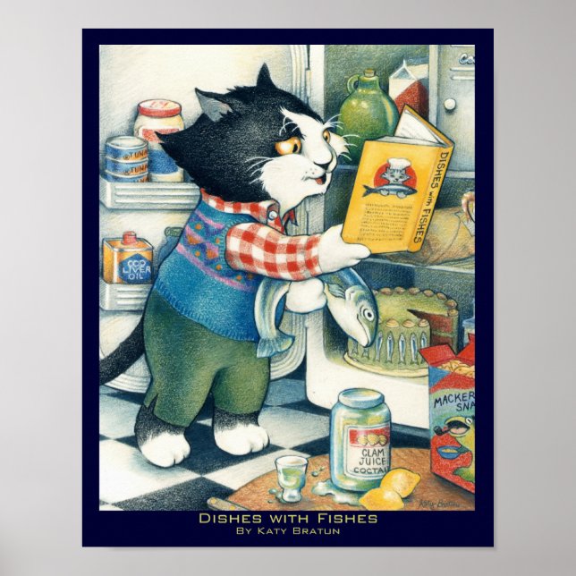 "Dishes with Fishes" Original Children's Book Art Poster (Front)