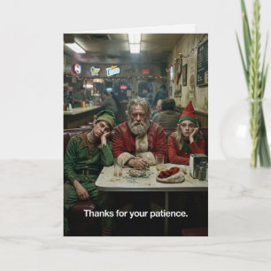 Dishevelled Santa Elves Diner Dark Humour Card