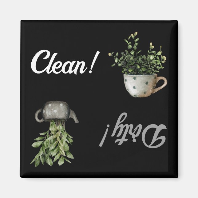 Dishwasher Clean and Dirty Flip Sign Black Kitchen Magnet (Front)
