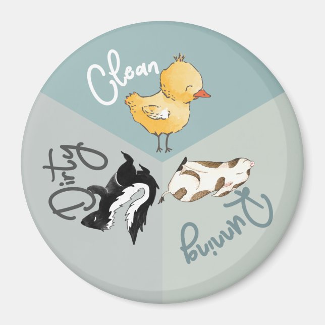 Dishwasher Cute Animals Clean Dirty Running Dishes Magnet (Front)