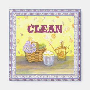 Dishwasher Magnet #1 "Clean" on Eggs & Flowers