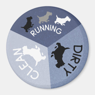 Dishwasher Magnet Blue Dog Running Clean Dirty