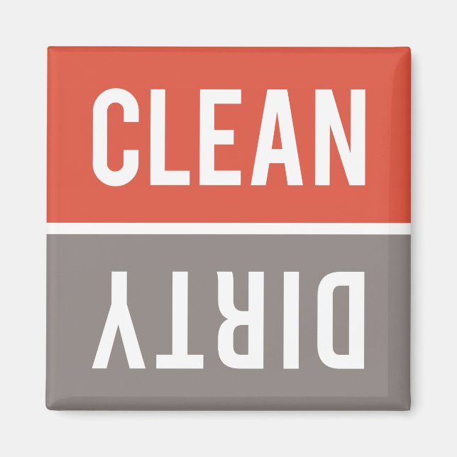 Dishwasher Magnet CLEAN | DIRTY - Red Orange Grey (Front)