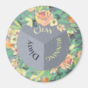 Dishwasher Magnet Clean Dirty Running Flowers