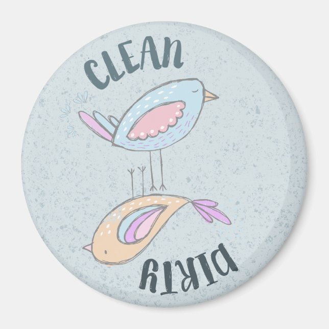 Dishwasher Magnet Dirty Clean Cute Birds (Front)