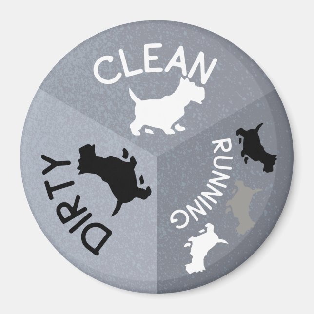 Dishwasher Magnet Grey Dog Clean Dirty Running (Front)