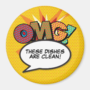 Dishwasher OMG Clean Dishes Fun Retro Comic Book Magnet