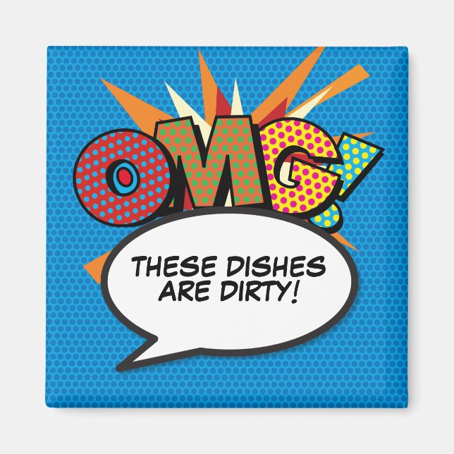 Dishwasher OMG Dirty Dishes Fun Retro Comic Book Magnet (Front)