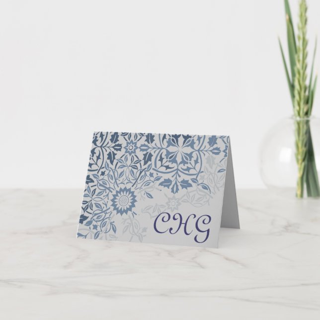 Disintegrating Blue Monogram Note Card (Front)