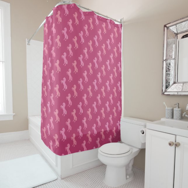 Dismal Pink Art School Horses Cowgirl West Shower Curtain (In Situ)