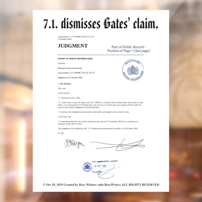 Dismisses Gates' claim by RoseWrites Window Cling (Sheet 2)