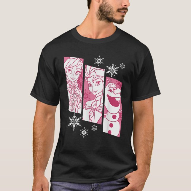 Disney Frozen Anna Elsa Olaf Snowflake Panel Graph T-Shirt (Front)