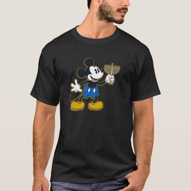 Disney Mickey Mouse Hanukkah Menorah Happy Holiday T-Shirt (Front)