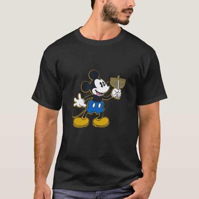 Disney Mickey Mouse Hanukkah Menorah Happy Holiday T-Shirt (Front)