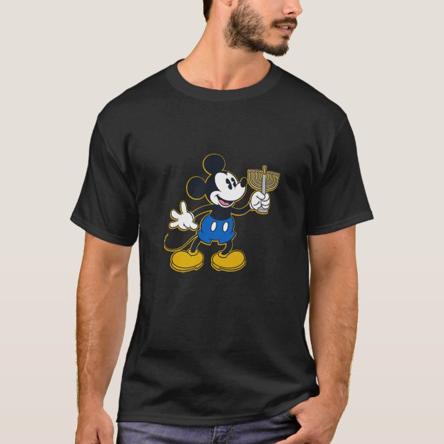 Disney Mickey Mouse Hanukkah Menorah Happy Holiday T-Shirt (Front)