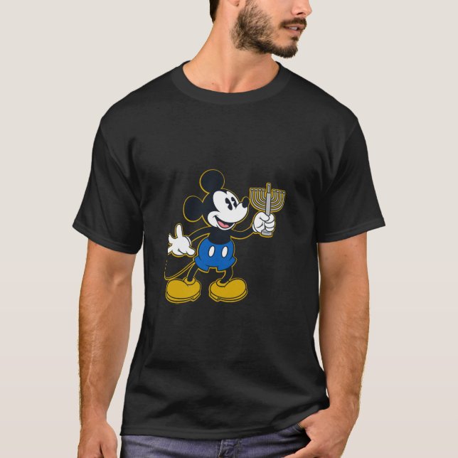 Disney Mickey Mouse Hanukkah Menorah Happy Holiday T-Shirt (Front)