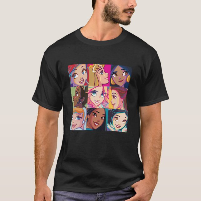Disney Princess Characters Pop Art Grid Swea T-Shirt (Front)